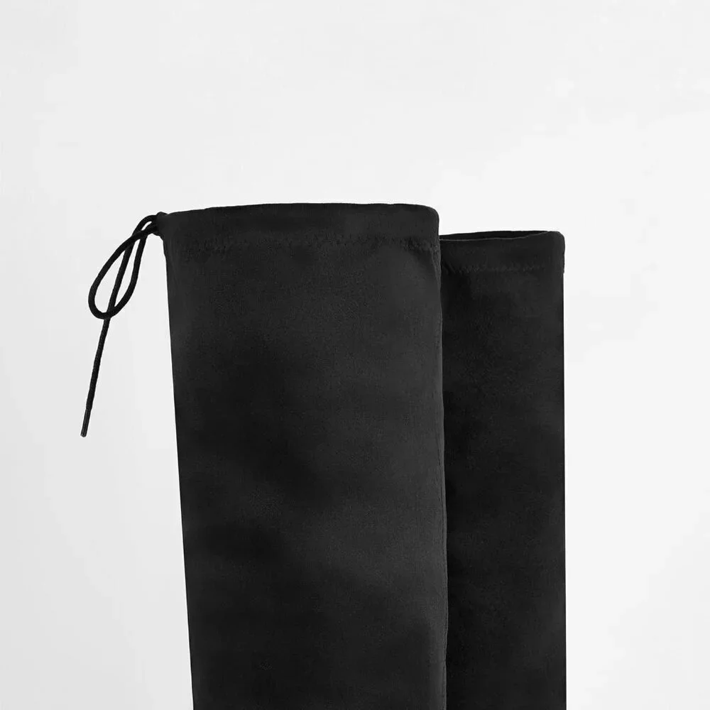 Women's Microfiber Thigh High Block Stiletto Heel Over The Knee Rounded Toe Boot